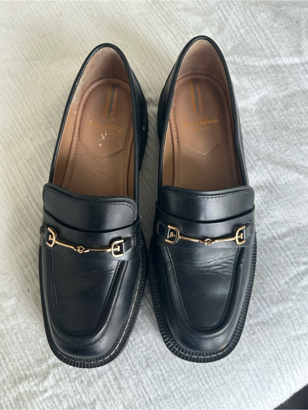 Sam Edelman Black Leather Loafers with Gold Bit